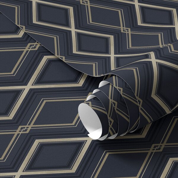 Carta da parati Rete a rombi blu scuro con sottili linee chiare, Parati astratta classici, a00975 : Uwalls.it