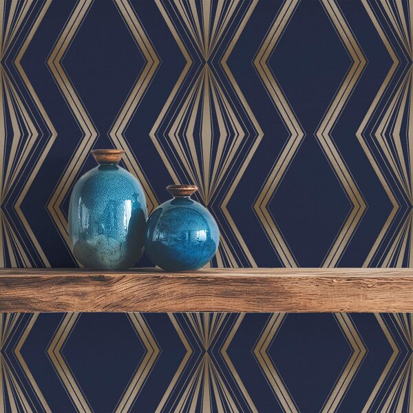 Carta da parati Sfondo blu scuro con rombi geometrici e zigzag, Parati astratta classici, a00974v2 : Uwalls.it