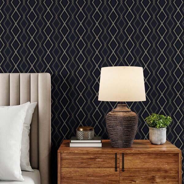 Carta da parati Rete a rombi blu scuro con sottili linee chiare, Parati astratta classici, a00975 : Uwalls.it