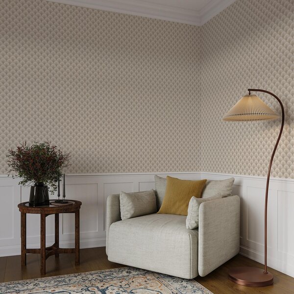 Carta da parati Archi a ventaglio beige con raggi sottili su sfondo chiaro, Parati unica, a00978 : Uwalls.it