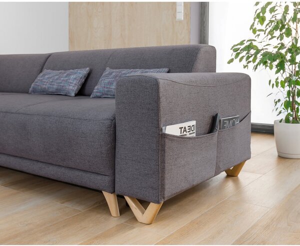Divano angolare grigio allungabile e con contenitore (con penisola a sinistra/a L) Classy Sophie – Miuform