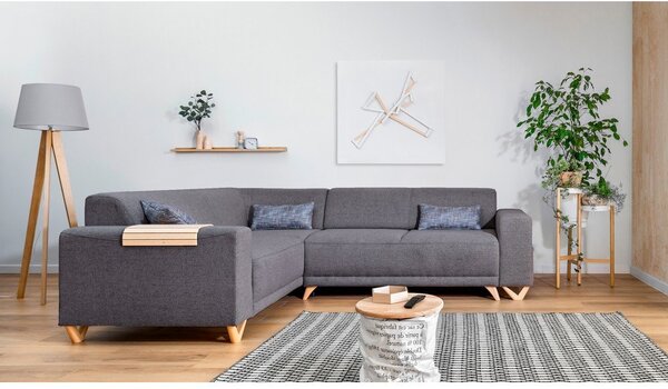 Divano angolare grigio allungabile e con contenitore (con penisola a sinistra/a L) Classy Sophie – Miuform