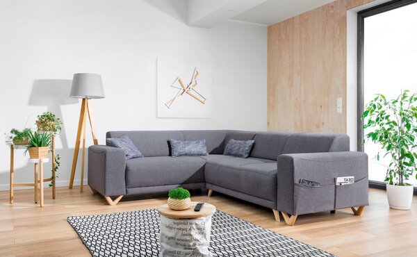 Divano angolare grigio allungabile e con contenitore (con penisola a sinistra/a L) Classy Sophie – Miuform