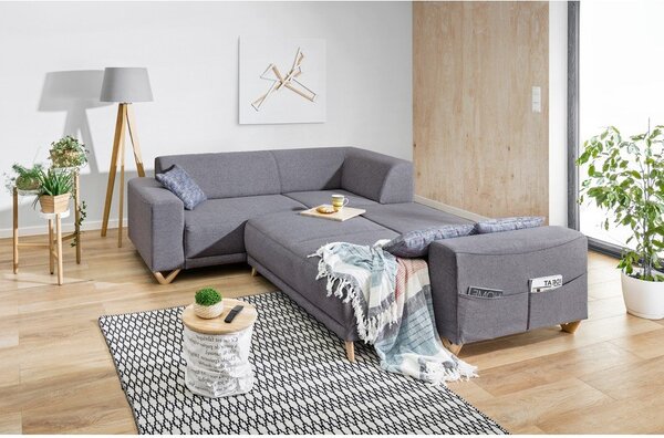 Divano angolare grigio allungabile e con contenitore (con penisola a sinistra/a L) Classy Sophie – Miuform