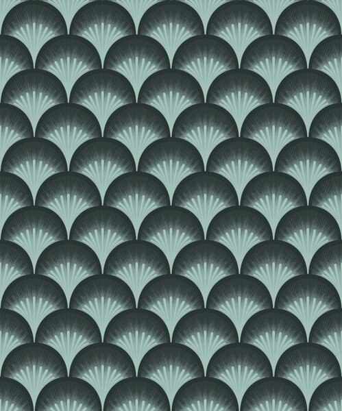 Carta da parati Ventagli color menta a contrasto su uno sfondo quasi nero, Parati astratta classici, a00990 : Uwalls.it