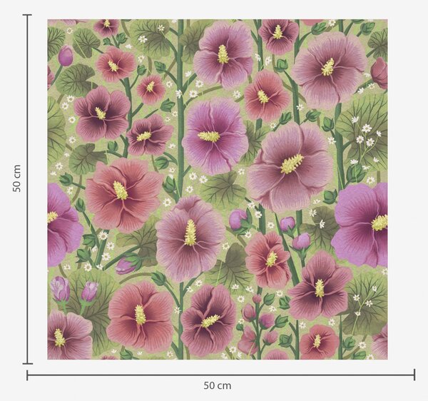 Carta da parati Grandi fiori e foglie di ibisco su sfondo verde scuro, Parati fiori e piante classici, a00993 : Uwalls.it