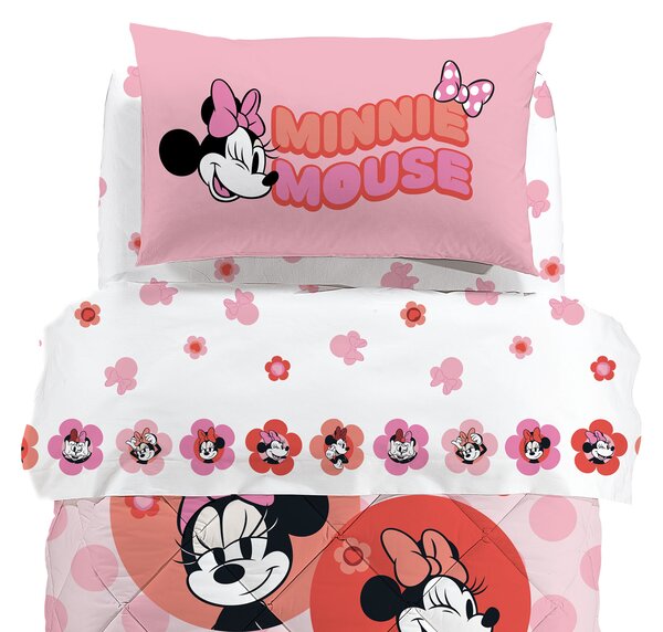 Completo Lenzuola In Cotone Minnie Flowers Singolo Warner Bros Ragazza Caleffi