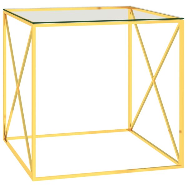 Tavolino da Salotto Oro 55x55x55 cm in Acciaio Inox e Vetro