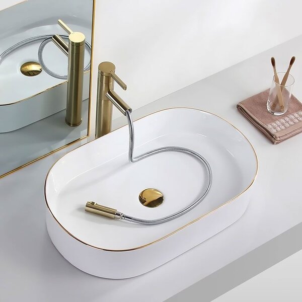 Lavabo da appoggio in ceramica Rea Nadia White Gold Edge