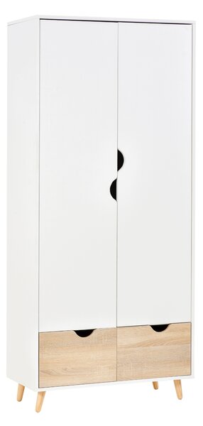 HOMCOM armadi economici armadietto elegante con ripiano attaccapanni 2 cassetti armadio cameretta con 2 ante bianco 80x40x180cm