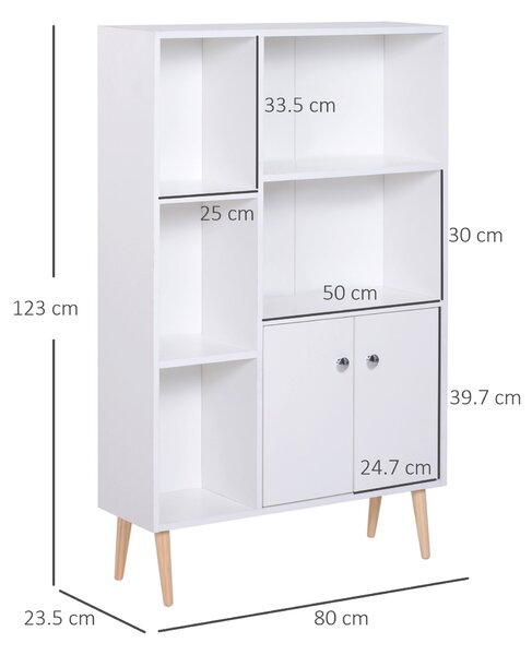 Homcom Libreria Moderna con Piedini in Legno di Pino, Mobile Portaoggetti Scaffale Cubo Porta Libri CD Bianco 80 x 23.5 x 118cm|Aosom Italy