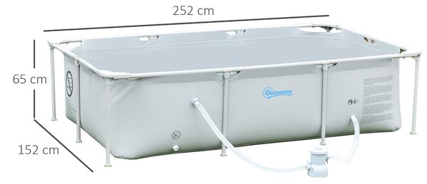 Outsunny Piscina Fuori Terra Autoportante, Piscina Rigida Rettangolare con Filtro e Valvola in Acciaio e PVC, Grigio, 252x152x65cm|Aosom