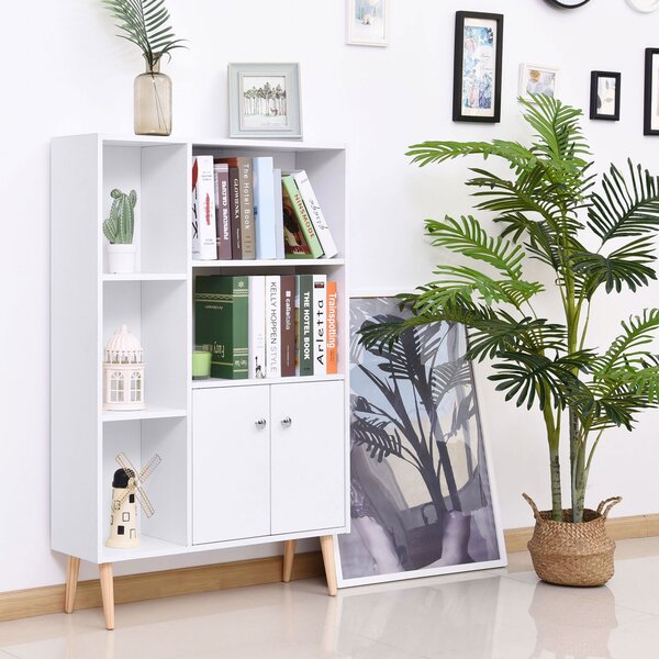 Homcom Libreria Moderna con Piedini in Legno di Pino, Mobile Portaoggetti Scaffale Cubo Porta Libri CD Bianco 80 x 23.5 x 118cm|Aosom Italy