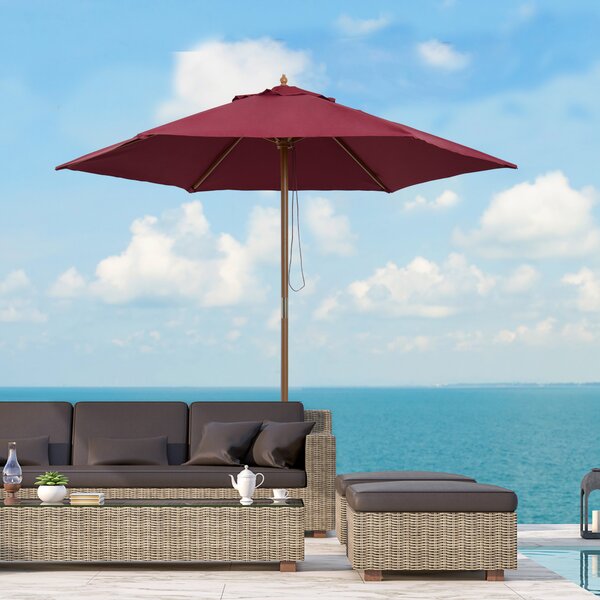 Outsunny Ombrellone in Legno, Parasole da Giardino Φ250 cm, Bordeaux, Resistente e Decorativo per Esterni|Aosom
