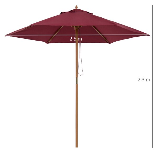 Outsunny Ombrellone in Legno, Parasole da Giardino Φ250 cm, Bordeaux, Resistente e Decorativo per Esterni|Aosom