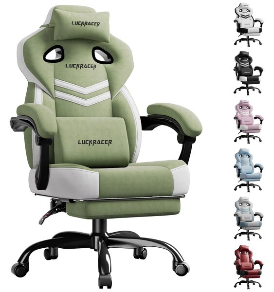 LUCKRACER sedia da gioco, sedia da ufficio con braccioli collegati, cuscino in memory foam, angolo di inclinazione di 90-155° e poggiapiedi, tessuto funzionale e resistente