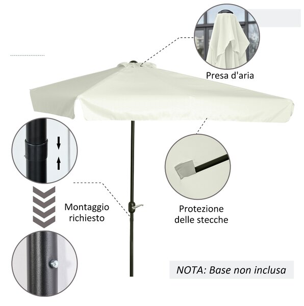 Outsunny Ombrellone Rettangolare da Terrazza e Giardino, Ombrellone a Mezzaluna per Parete con Manovella, 230x130x249cm, Crema|Aosom