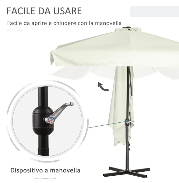Outsunny Ombrellone Rettangolare da Terrazza e Giardino, Ombrellone a Mezzaluna per Parete con Manovella, 230x130x249cm, Crema|Aosom