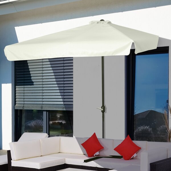 Outsunny Ombrellone Rettangolare da Terrazza e Giardino, Ombrellone a Mezzaluna per Parete con Manovella, 230x130x249cm, Crema|Aosom