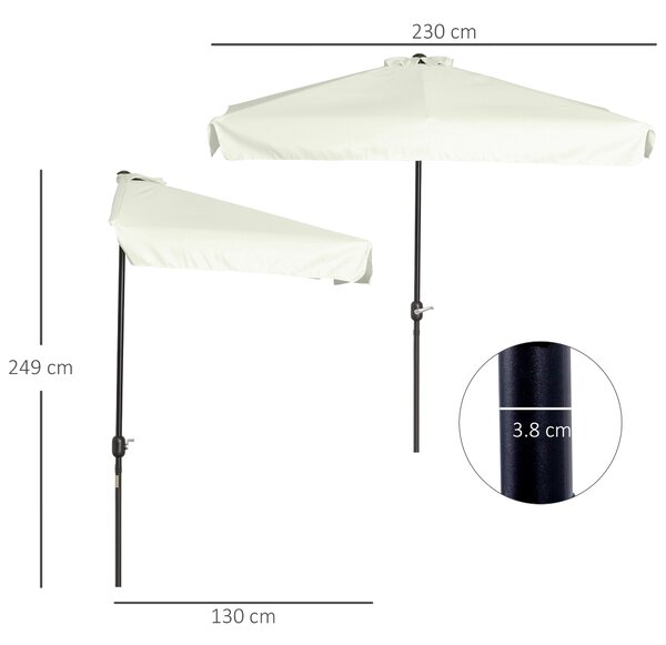 Outsunny Ombrellone Rettangolare da Terrazza e Giardino, Ombrellone a Mezzaluna per Parete con Manovella, 230x130x249cm, Crema|Aosom