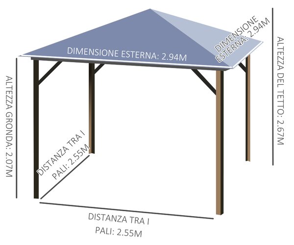 Outsunny Gazebo da Giardino 3x3m con Tetto in Policarbonato e Zanzariere, Struttura in Alluminio, Caffè e Khaki|Aosom