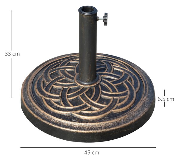 Outsunny Base per Ombrellone Rotonda da 12kg in Resina con Decorazione, per Pali da 38mm e 48mm, Φ45x33cm, Bronzo|Aosom