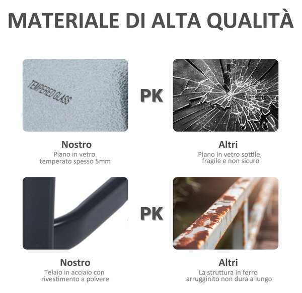 Outsunny Tavolino da Giardino in Metallo Nero, Piano in Vetro Temperato, Design Elegante, 68.5x68.5x84cm - Perfetto per Esterni|Aosom
