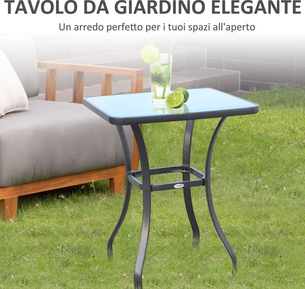Outsunny Tavolino da Giardino in Metallo Nero, Piano in Vetro Temperato, Design Elegante, 68.5x68.5x84cm - Perfetto per Esterni|Aosom