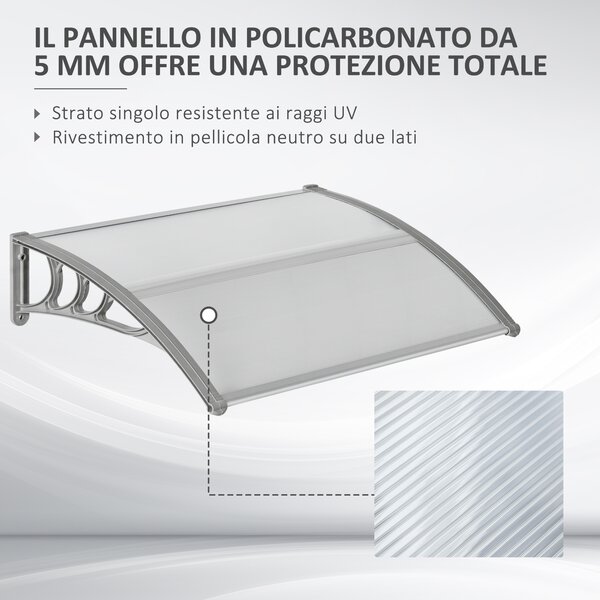 Tettoia Da Esterno In Policarbonato - Pensilina 100x75cm Per Balcone, Anti-UV E Antipioggia - Foto 6