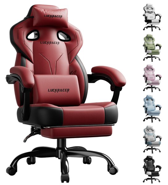LUCKRACER sedia da gioco, sedia da ufficio con braccioli collegati, cuscino in memory foam, angolo di inclinazione di 90-155° e poggiapiedi, tessuto funzionale e resistente