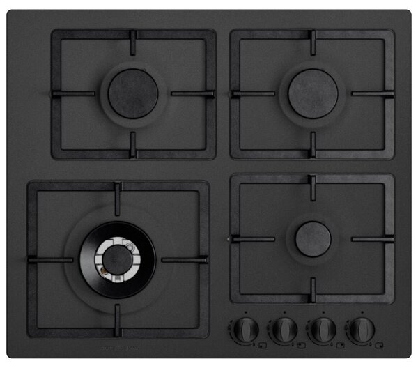 Plados FLAT60 Piano Cottura 4 Fuochi a Gas 60 cm Griglie in Ghisa (1 Bruciatore Tripla Corona) colore Black Matt