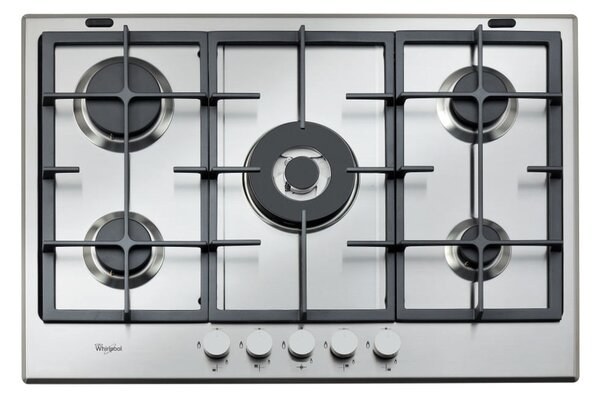 Whirlpool GMA 7522/IX Serie Ambient Piano Cottura 5 Fuochi a Gas 75 cm (1 Bruciatore Doppia Corona) colore Inox