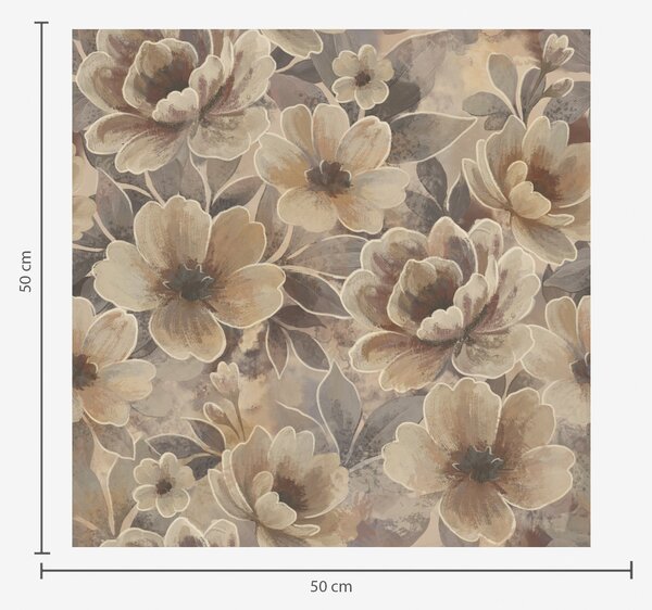 Carta da parati Fiori beige pittorici su uno sfondo astratto fumoso, Parati fiori e piante classici, a00884 : Uwalls.it