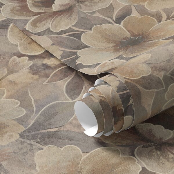 Carta da parati Fiori beige pittorici su uno sfondo astratto fumoso, Parati fiori e piante classici, a00884 : Uwalls.it