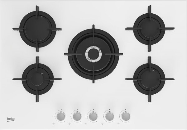 Beko HILW 75222 SW Linea Shades Piano Cottura 5 Fuochi a Gas 75 cm (1 Bruciatore Wok) colore Bianco