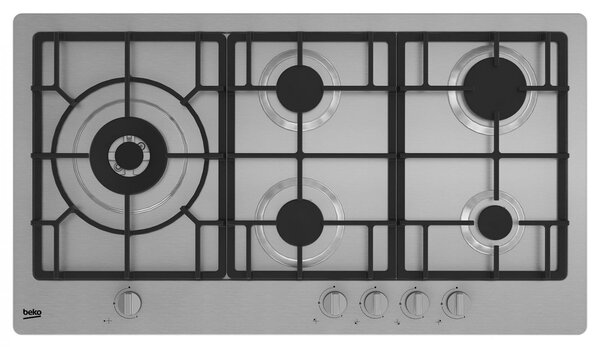 Beko HIML 95225 SXE Piano Cottura 5 Fuochi a Gas 90 cm Griglie in Ghisa (1 Bruciatore Wok) colore Inox