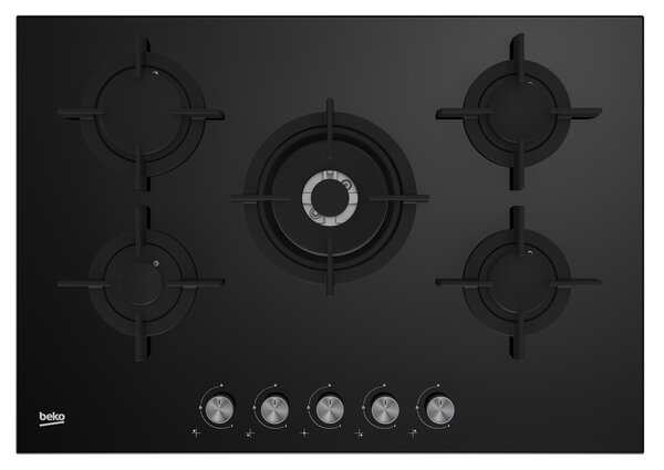 Beko HILW 75222 S Piano Cottura 5 Fuochi a Gas 75 cm (1 Bruciatore Wok) colore Nero