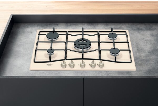 Hotpoint Ariston PCN 750 T (OW) R /HA Serie Tradizione Piano Cottura 5 Fuochi a Gas 75 cm (1 Bruciatore Tripla Corona) colore Bianco Antico