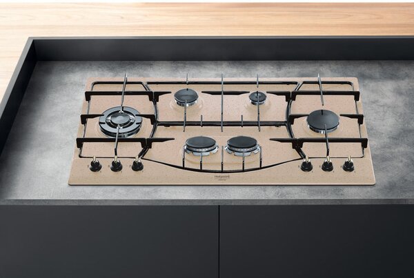 Hotpoint Ariston PHN 960MST (AV) R/HA Piano Cottura 90 cm a Gas 6 Fuochi (1 Bruciatore Tripla Corona) colore Avena