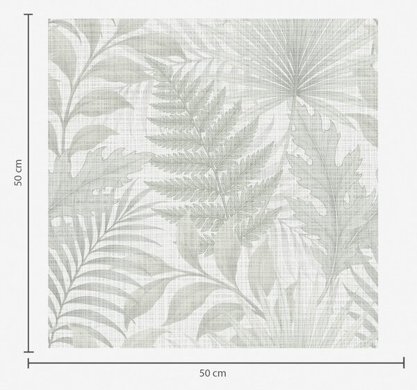 Carta da parati Morbide foglie tropicali in grigio chiaro su texture di lino, Parati fiori e piante classici, a00899 : Uwalls.it