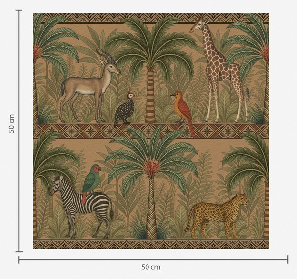 Carta da parati Animali decorativi della savana tra palme e bordure, Parati natura classici, a00898 : Uwalls.it