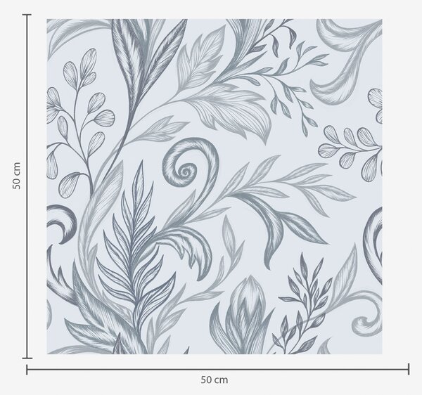 Carta da parati Foglie arricciate di colore azzurro ghiaccio chiaro con texture a matita, Parati fiori e piante classici, a00935v1 : Uwalls.it