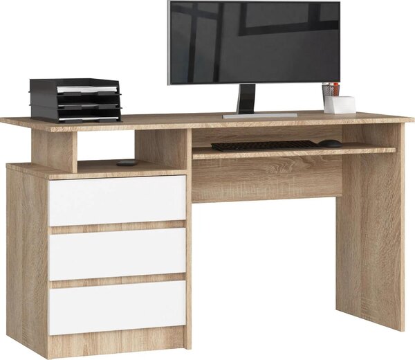 Scrivania CLP 135 cm con spazio di archiviazione e design ergonomico colore Sonoma/Bianco