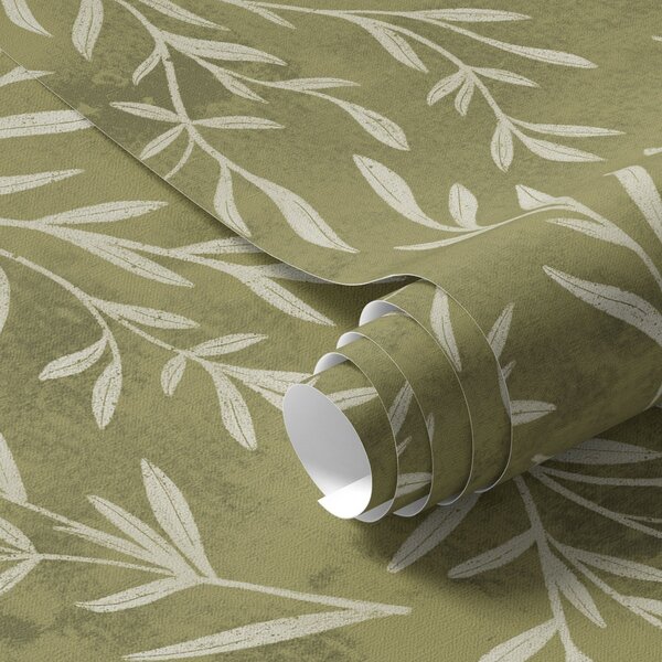Carta da parati Rametti bianco crema su uno sfondo caldo con texture, Parati natura classici, Parati natura foglie classici, a00936v1 : Uwalls.it