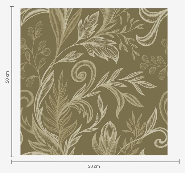 Carta da parati Foglie arricciate color cachi caldo con accenti color crema chiaro, Parati fiori e piante classici, a00935v4 : Uwalls.it