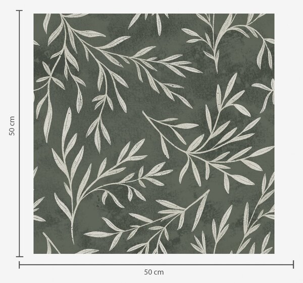 Carta da parati Rami bianchi abbozzati su uno sfondo verde salvia intenso, Parati natura classici, Parati natura foglie classici, a00936v2 : Uwalls.it