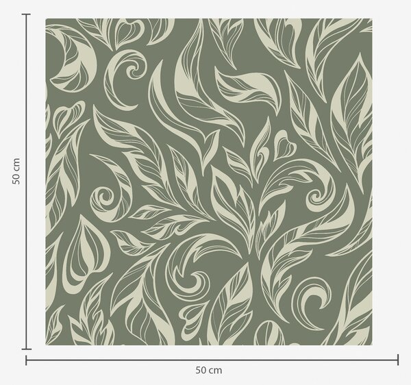 Carta da parati Ornamento a foglie color crema su sfondo grigio-verdastro, Parati fiori e piante classici, a00940v2 : Uwalls.it