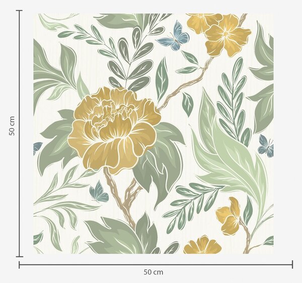 Carta da parati Grandi peonie gialle e fogliame su sfondo chiaro, Parati fiori e piante classici, a00941 : Uwalls.it