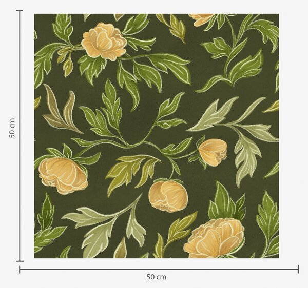 Carta da parati Peonie gialle su uno sfondo verde scuro intenso, Parati fiori e piante classici, a00942v1 : Uwalls.it