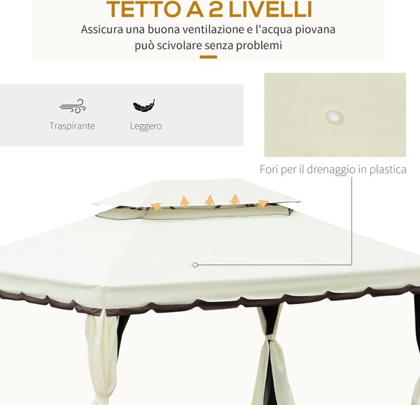 Outsunny Gazebo da Giardino 4x3m con Doppio Tettuccio, Tende e Zanzariere, Struttura in Alluminio, Beige|Aosom